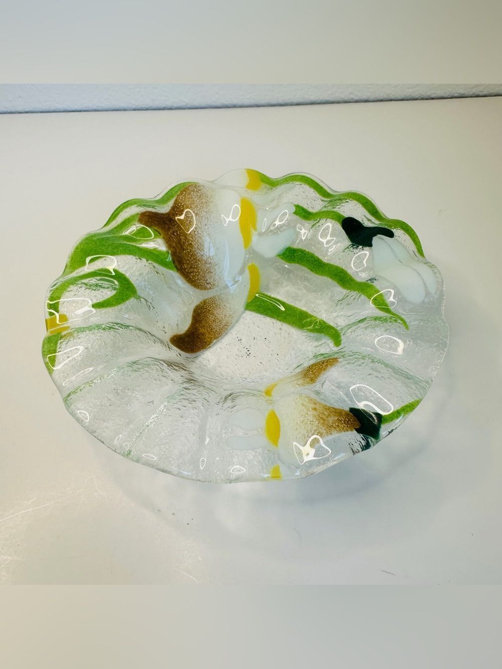 Sydenstricker Fused Glass Floral Candle Holder/Dish 7x1